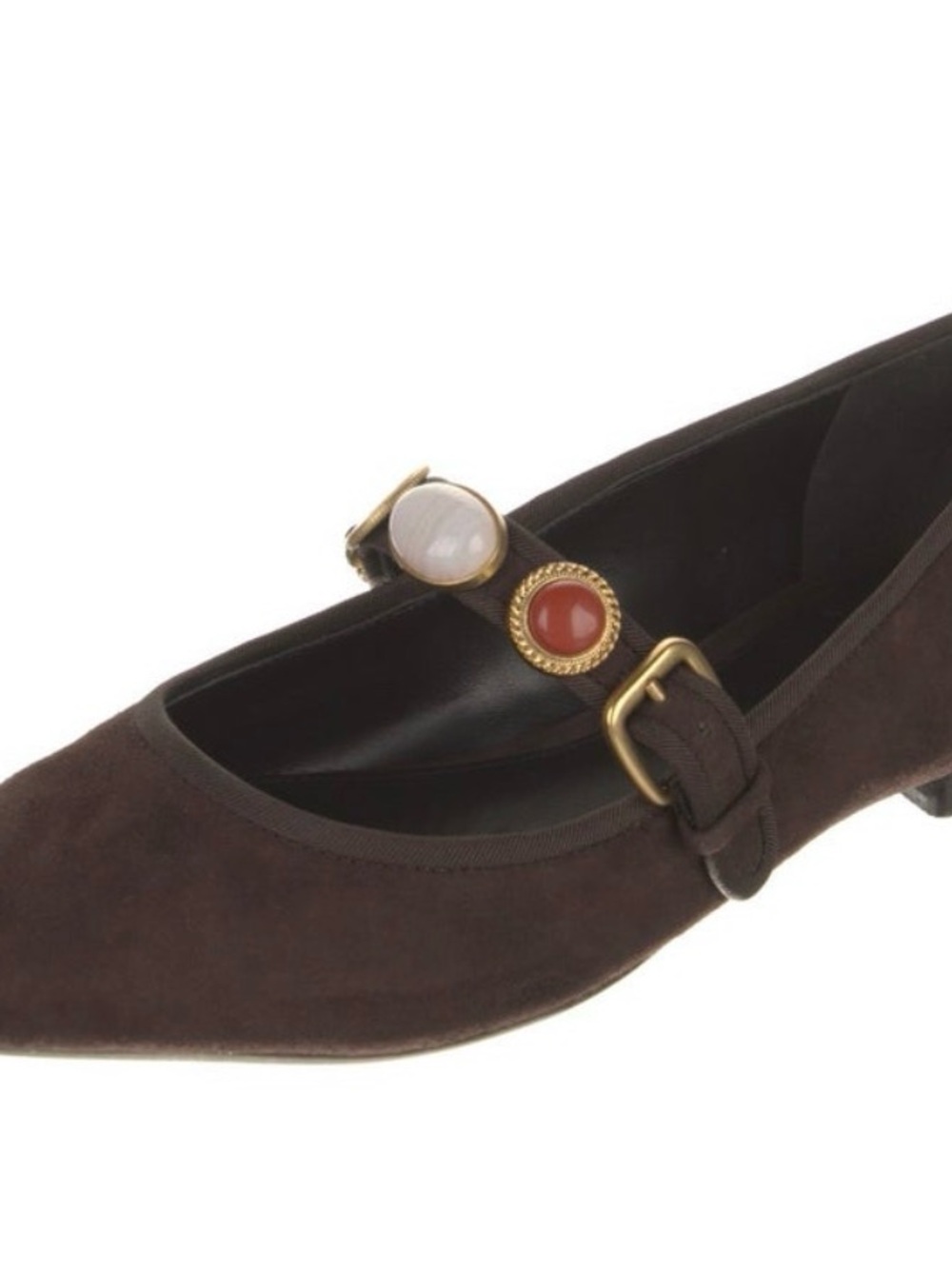 Veronica Beard Dark Brown Suede Mary Jane Flats with Gem Accents